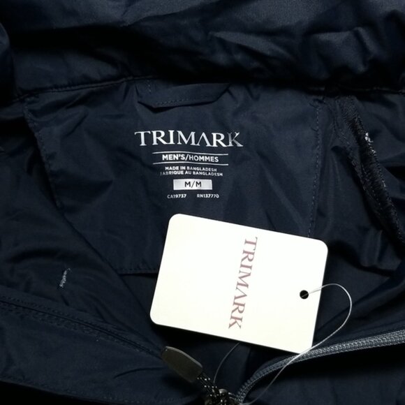 Trimark Men's Jacket Size M Flint Lightweight Hideaway Hood Navy Blue Full Zip - Picture 4 of 6